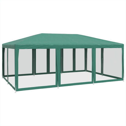 Party Tent with 10 Mesh Sidewalls Green 6x4 m HDPE