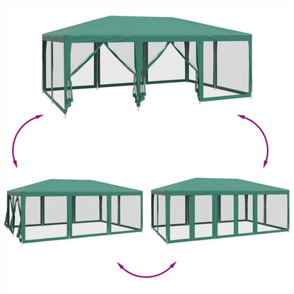 Party Tent with 10 Mesh Sidewalls Green 6x4 m HDPE