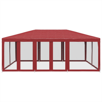 Party Tent with 10 Mesh Sidewalls Red 6x4 m HDPE