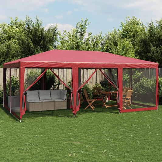 Party Tent with 10 Mesh Sidewalls Red 6x4 m HDPE