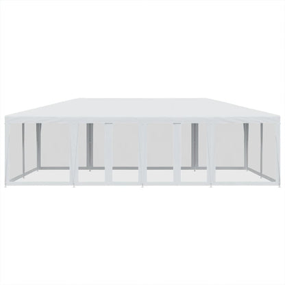 Party Tent with 12 Mesh Sidewalls White 8x4 m HDPE