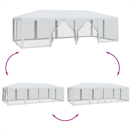 Party Tent with 12 Mesh Sidewalls White 8x4 m HDPE