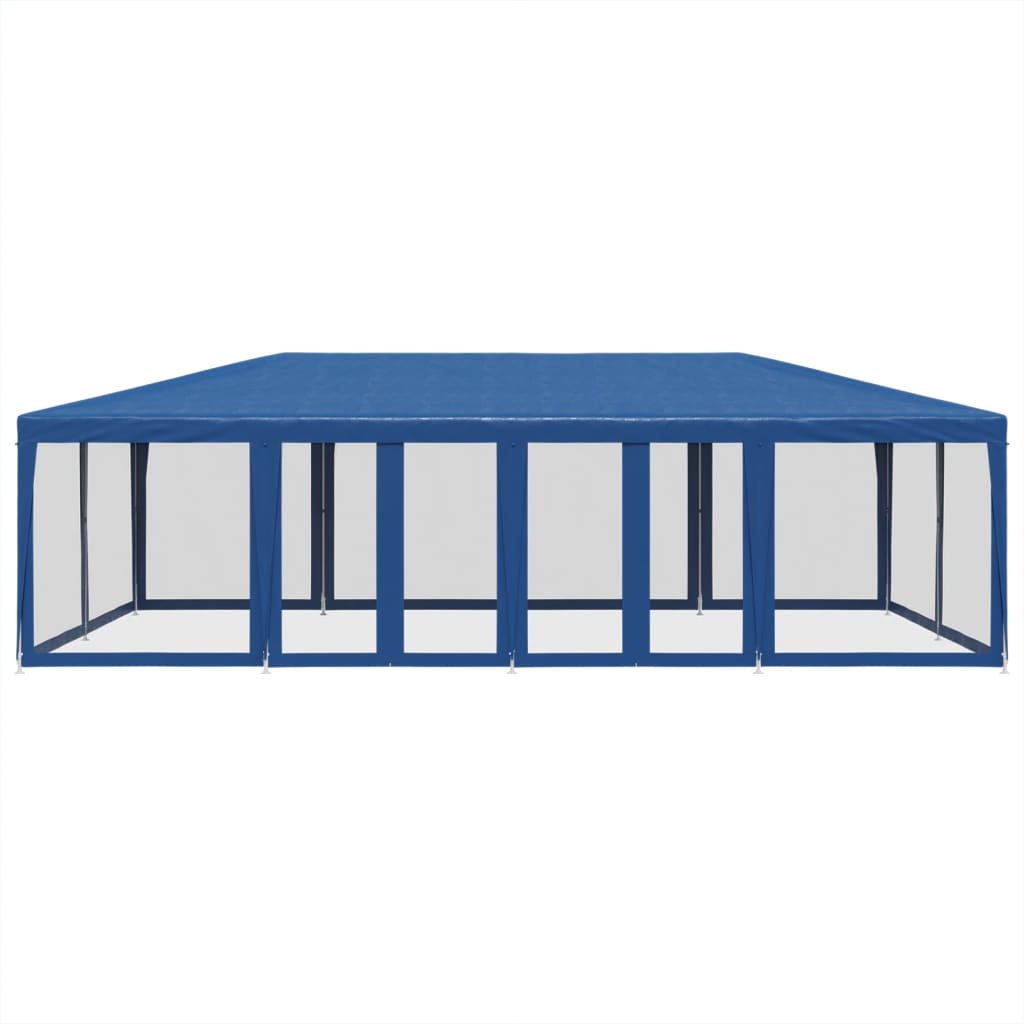 Party Tent with 12 Mesh Sidewalls Blue 8x4 m HDPE