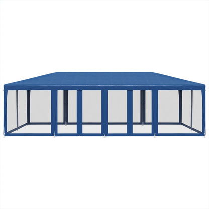 Party Tent with 12 Mesh Sidewalls Blue 8x4 m HDPE