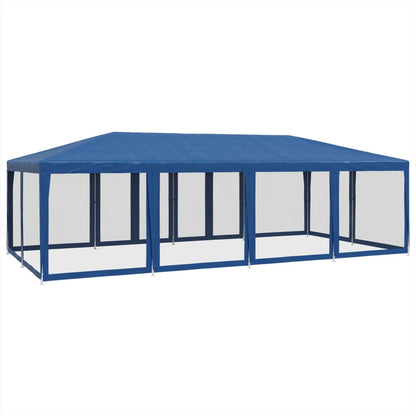 Party Tent with 12 Mesh Sidewalls Blue 8x4 m HDPE