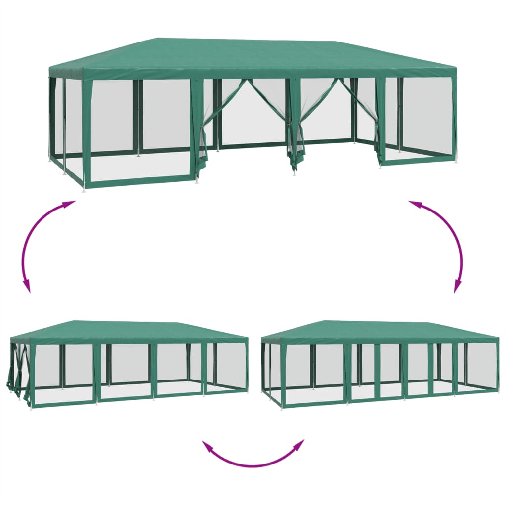 Party Tent with 12 Mesh Sidewalls Green 8x4 m HDPE