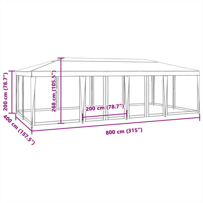 Party Tent with 12 Mesh Sidewalls Green 8x4 m HDPE