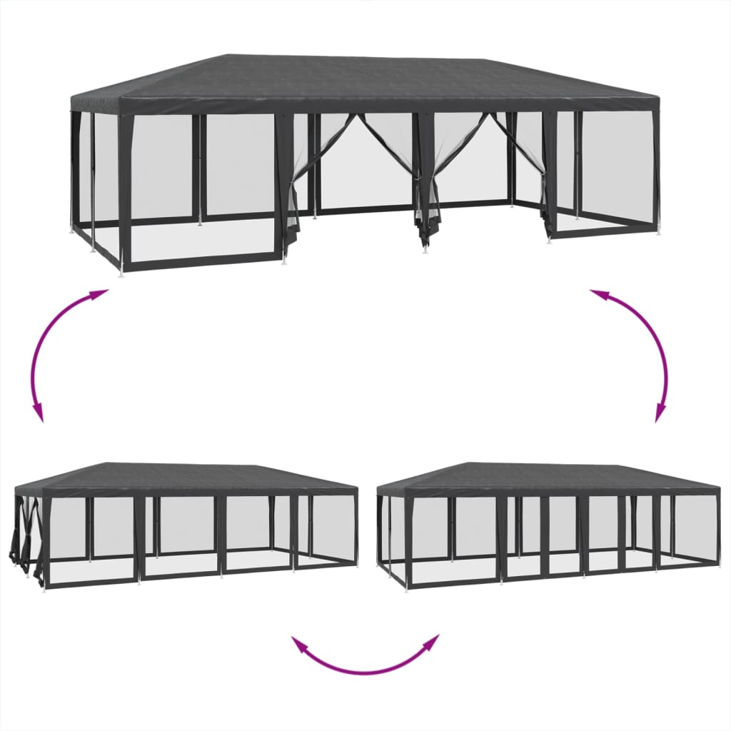 Party Tent with 12 Mesh Sidewalls Anthracite 8x4 m HDPE