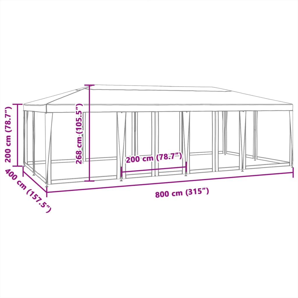 Party Tent with 12 Mesh Sidewalls Anthracite 8x4 m HDPE