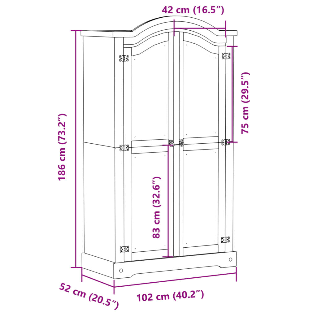 Wardrobe Corona 102x52x186 cm Solid Wood Pine