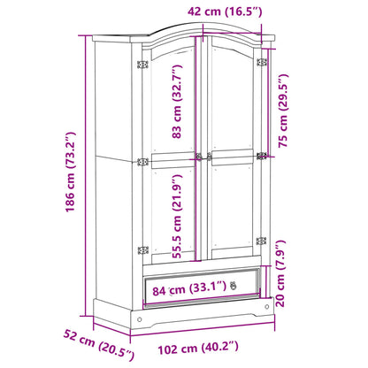 Wardrobe Corona 102x52x186 cm Solid Wood Pine