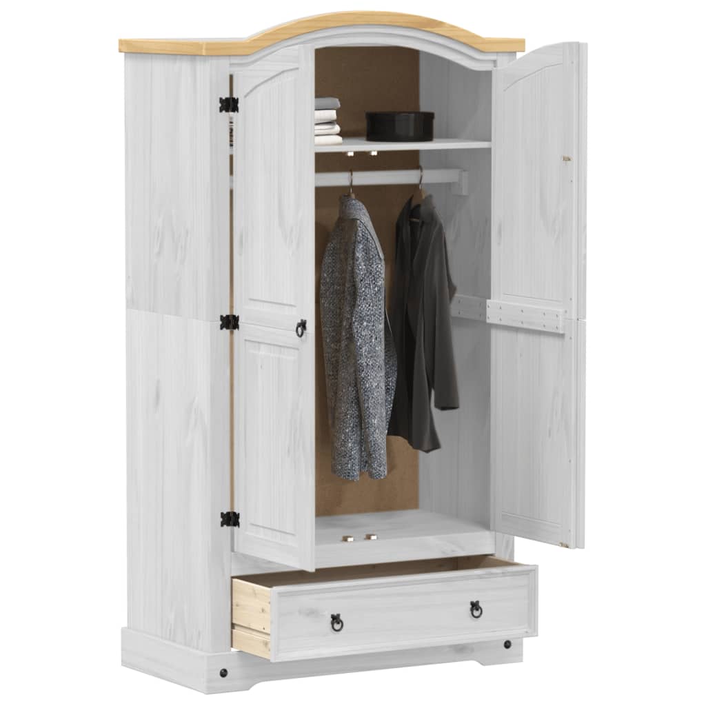 Wardrobe Corona White 102x52x186 cm Solid Wood Pine