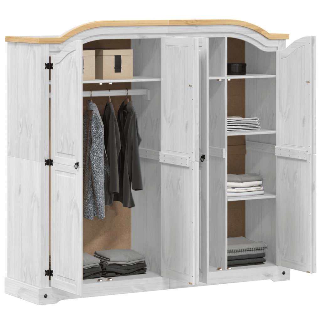 Wardrobe Corona White 194x52x186 cm Solid Wood Pine