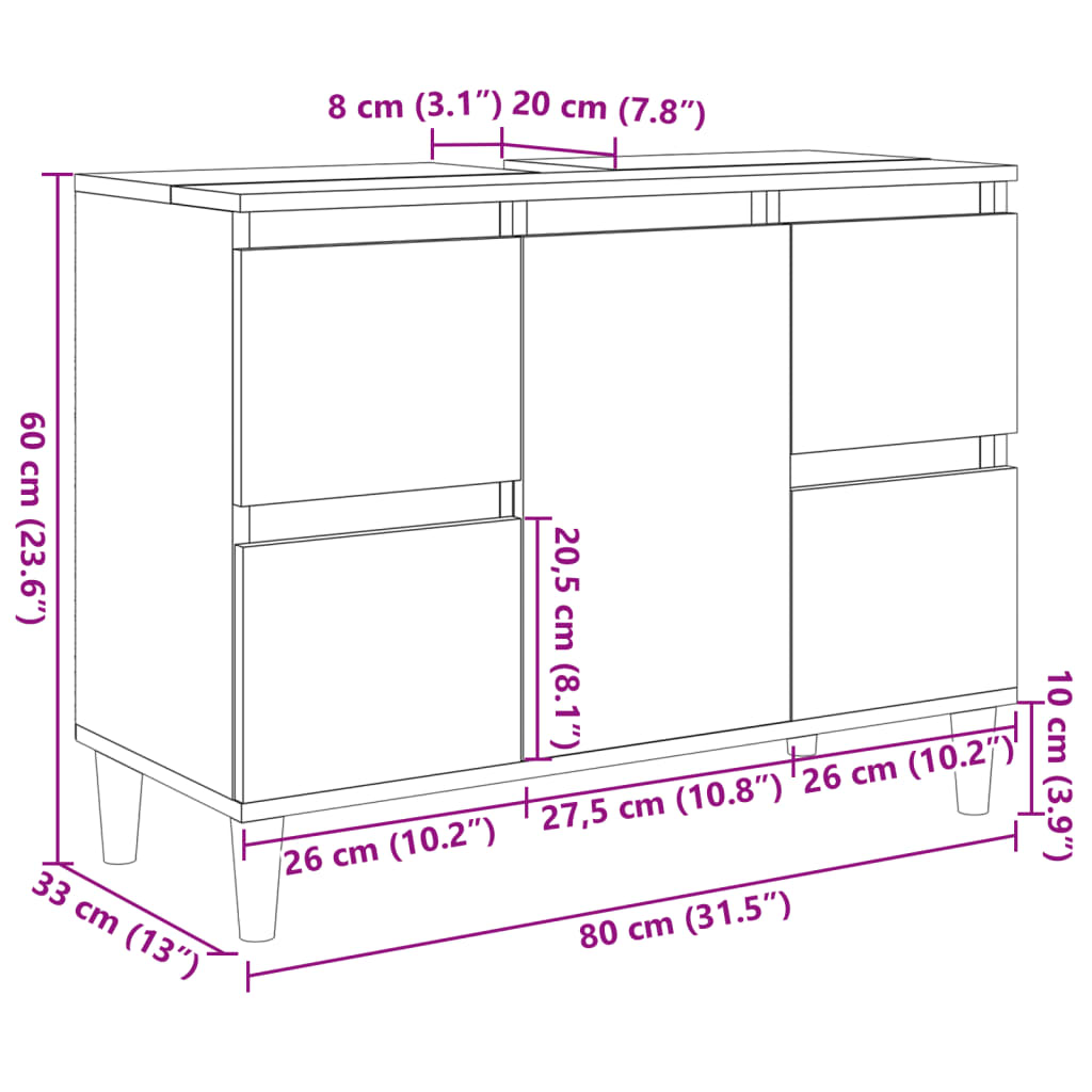 Sink Cabinet Sonoma Oak 80x33x60 cm Engineered Wood