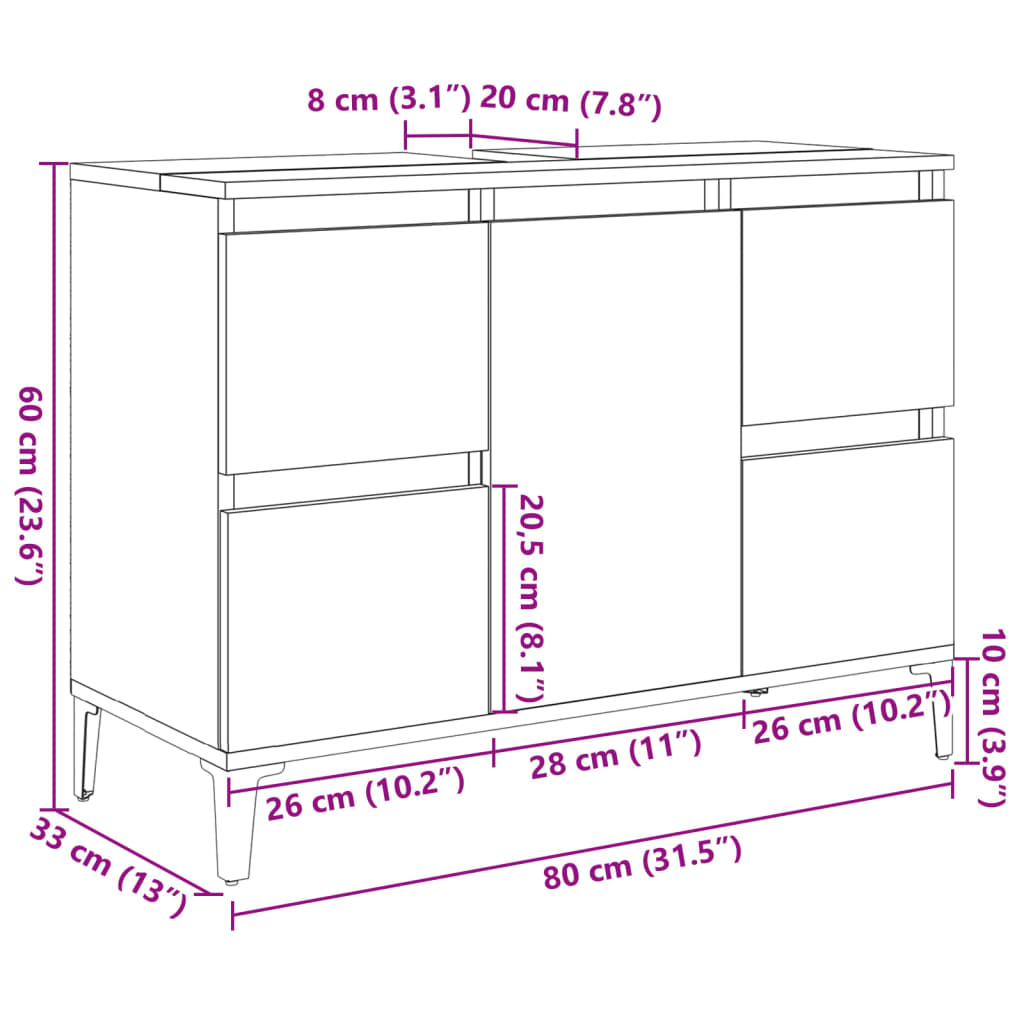 Sink Cabinet Sonoma Oak 80x33x60 cm Engineered Wood