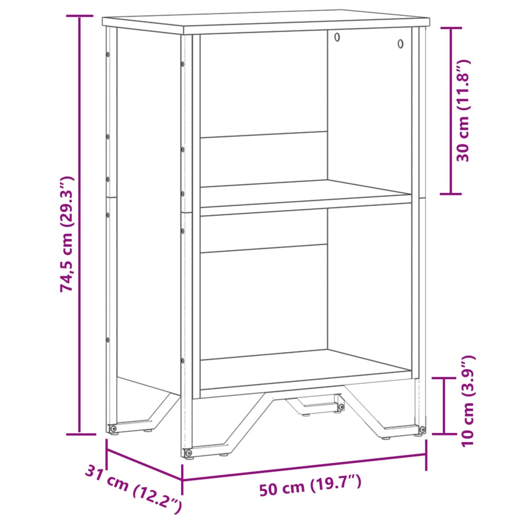 Bookcase Black 50x31x74.5 cm Engineered Wood