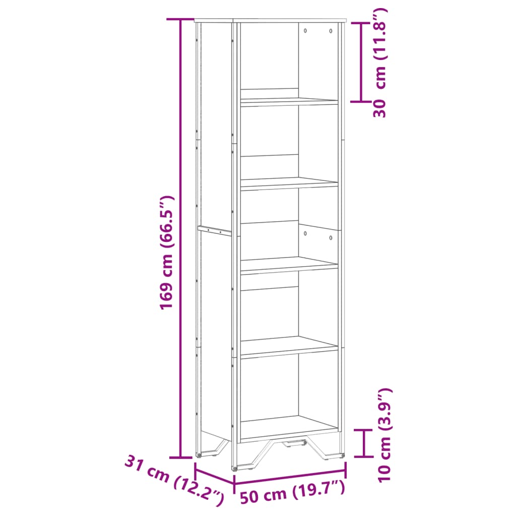 Bookcase Black 50x31x169 cm Engineered Wood