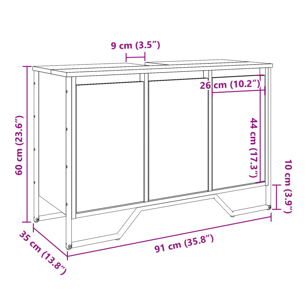 Bathroom Sink Cabinet Smoked Oak 91x35x60 cm Engineered Wood