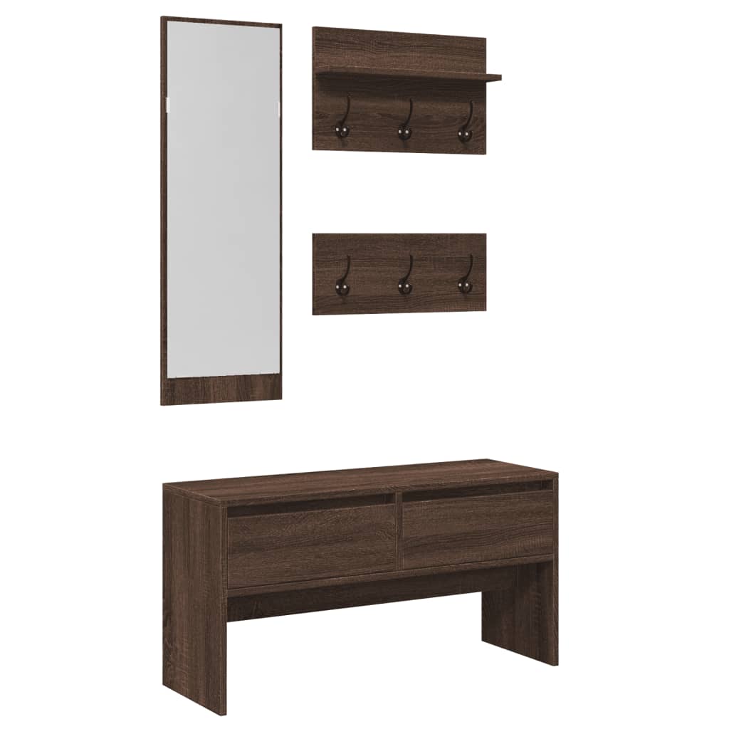 4 Piece Hallway Furniture Set Brown Oak Engineered Wood