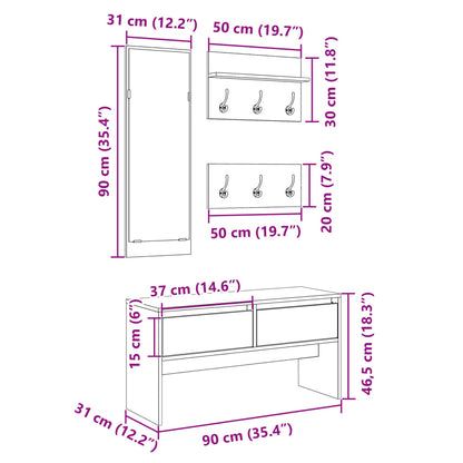 4 Piece Hallway Furniture Set Brown Oak Engineered Wood