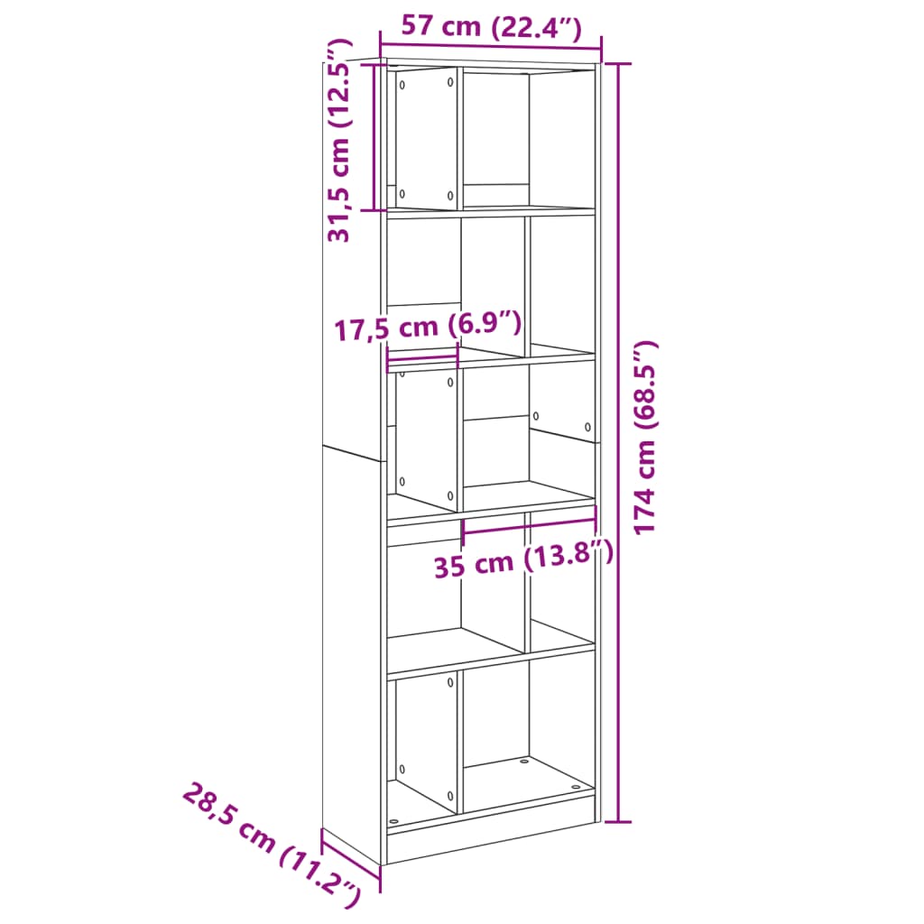 Bookcase White 57x28.5x174 cm Engineered Wood