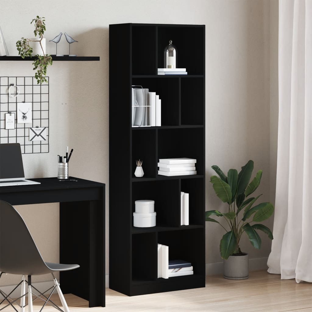 Bookcase Black 57x28.5x174 cm Engineered Wood