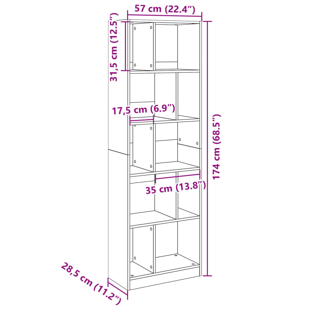 Bookcase Black 57x28.5x174 cm Engineered Wood