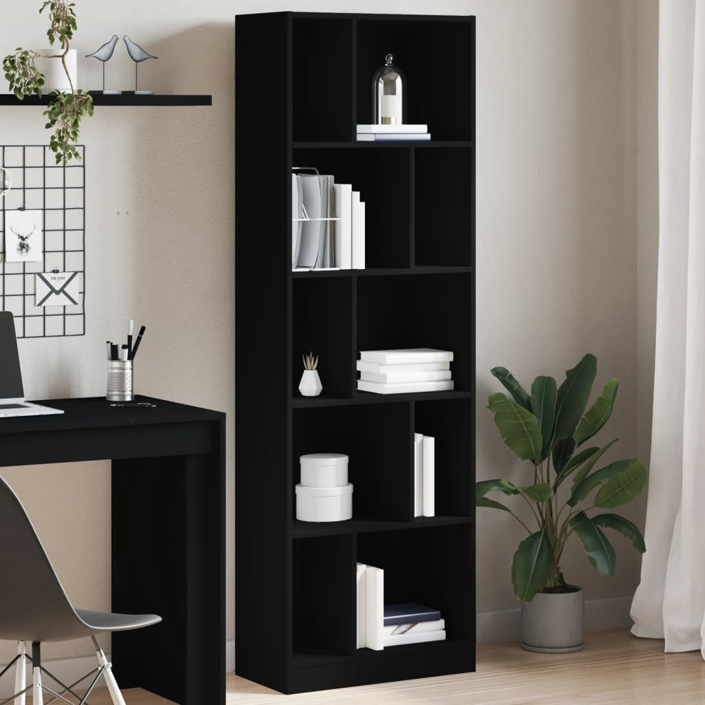 Bookcase Black 57x28.5x174 cm Engineered Wood