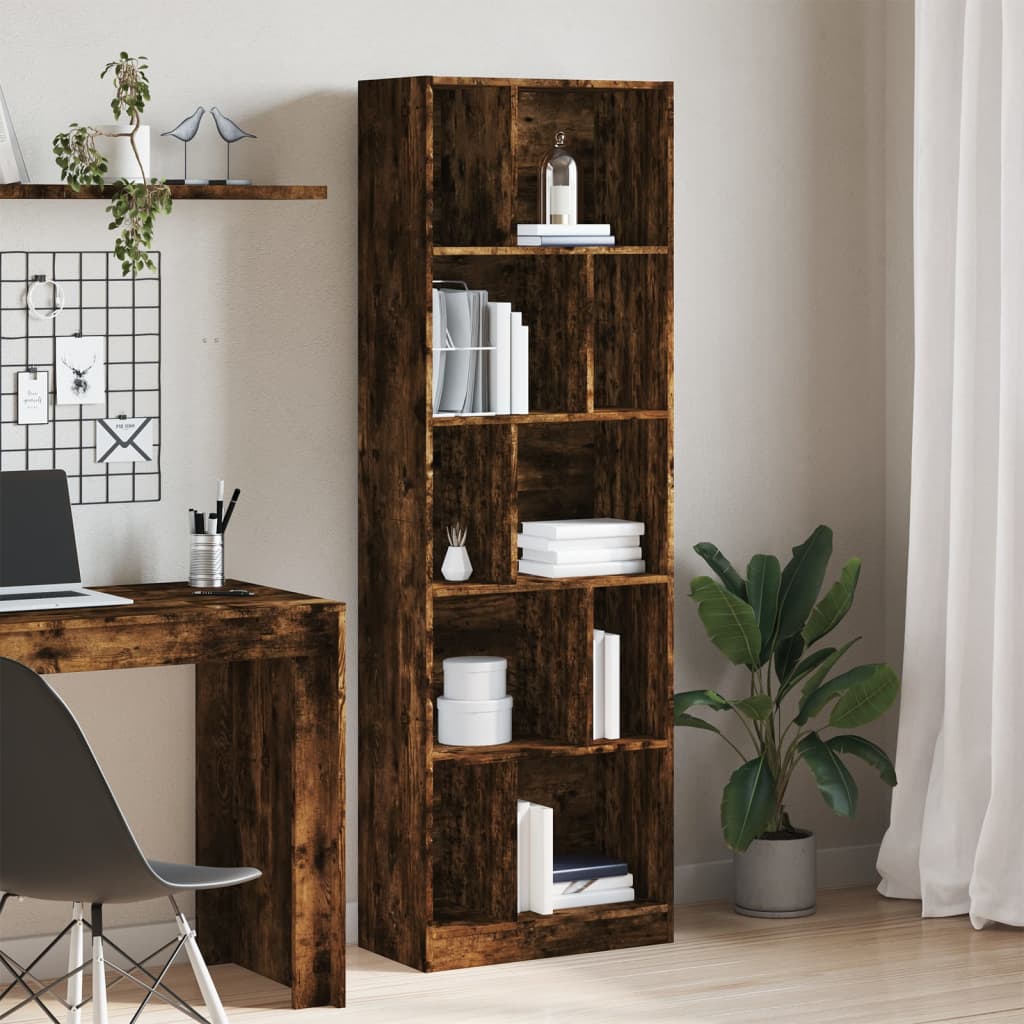 Bookcase Smoked Oak 57x28.5x174 cm Engineered Wood