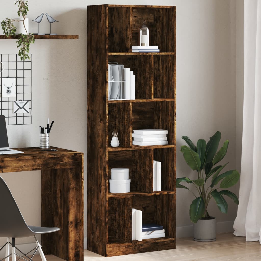 Bookcase Smoked Oak 57x28.5x174 cm Engineered Wood