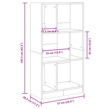 Bookcase White 57x28.5x107.5 cm Engineered Wood