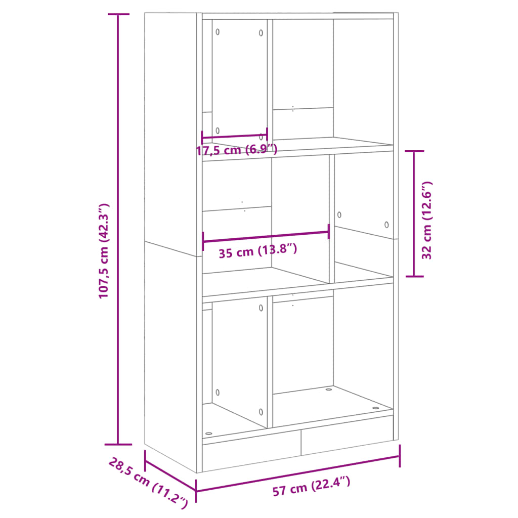 Bookcase Black 57x28.5x107.5 cm Engineered Wood