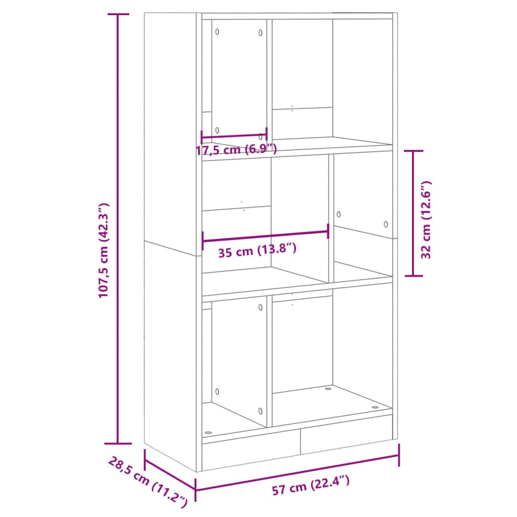 Bookcase Concrete Grey 57x28.5x107.5 cm Engineered Wood