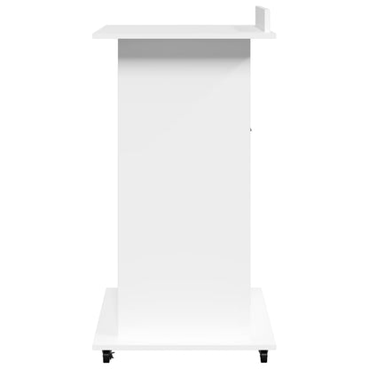 Lectern with Wheels & Drawer White 55x55x107 cm Engineered Wood