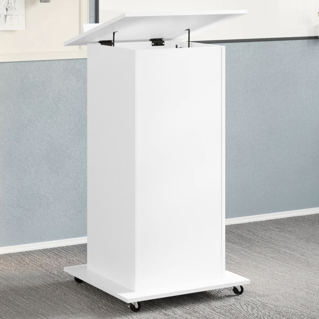 Lectern with Wheels & Drawer White 55x55x107 cm Engineered Wood