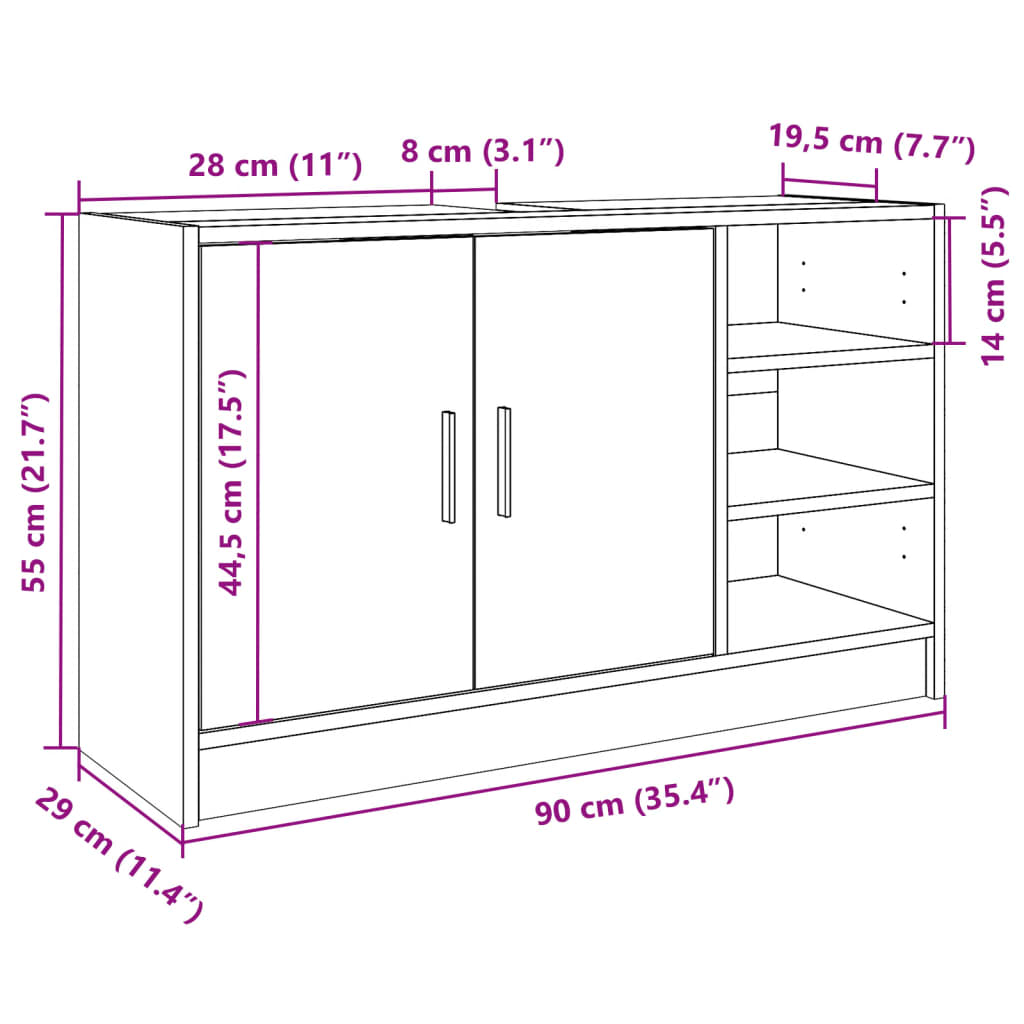 Sink Cabinet White 90x29x55 cm Engineered Wood