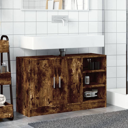 Sink Cabinet Smoked Oak 90x29x55 cm Engineered Wood