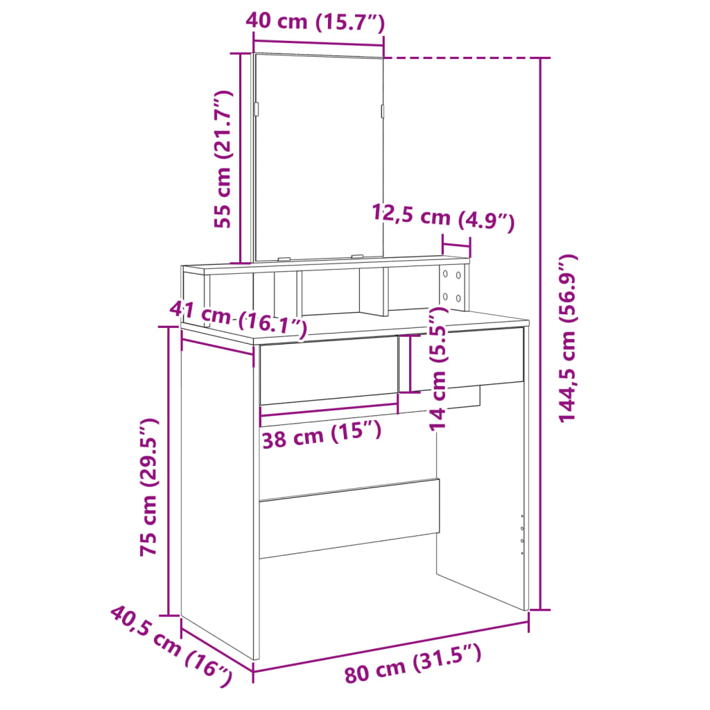 Dressing Table with Mirror Black 80x41x144.5 cm