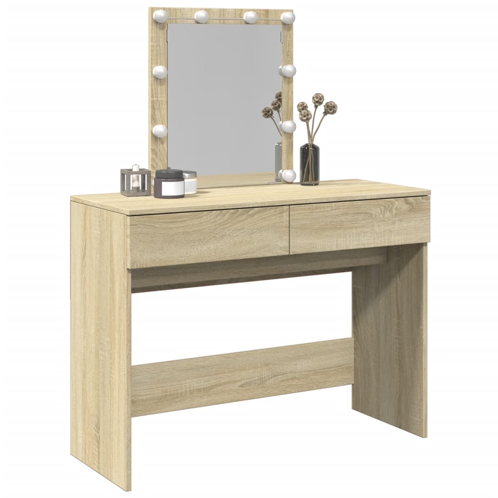 Dressing Table with LED Sonoma Oak 100x40x130 cm