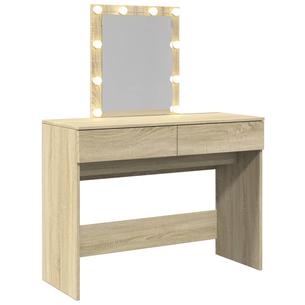 Dressing Table with LED Sonoma Oak 100x40x130 cm