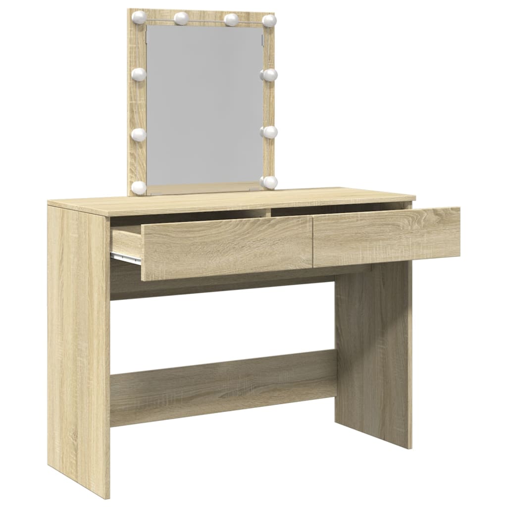 Dressing Table with LED Sonoma Oak 100x40x130 cm