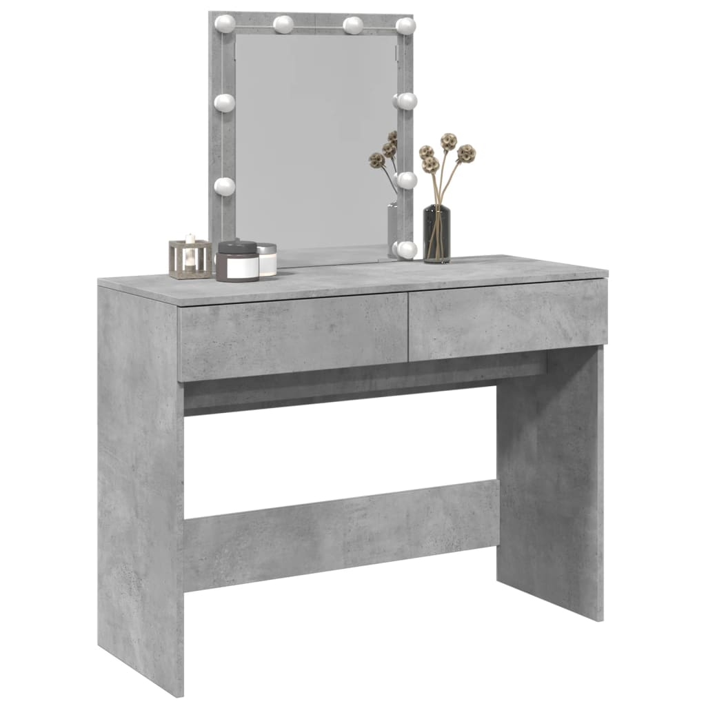 Dressing Table with LED Concrete Grey 100x40x130 cm