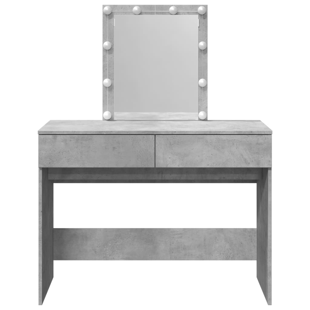 Dressing Table with LED Concrete Grey 100x40x130 cm