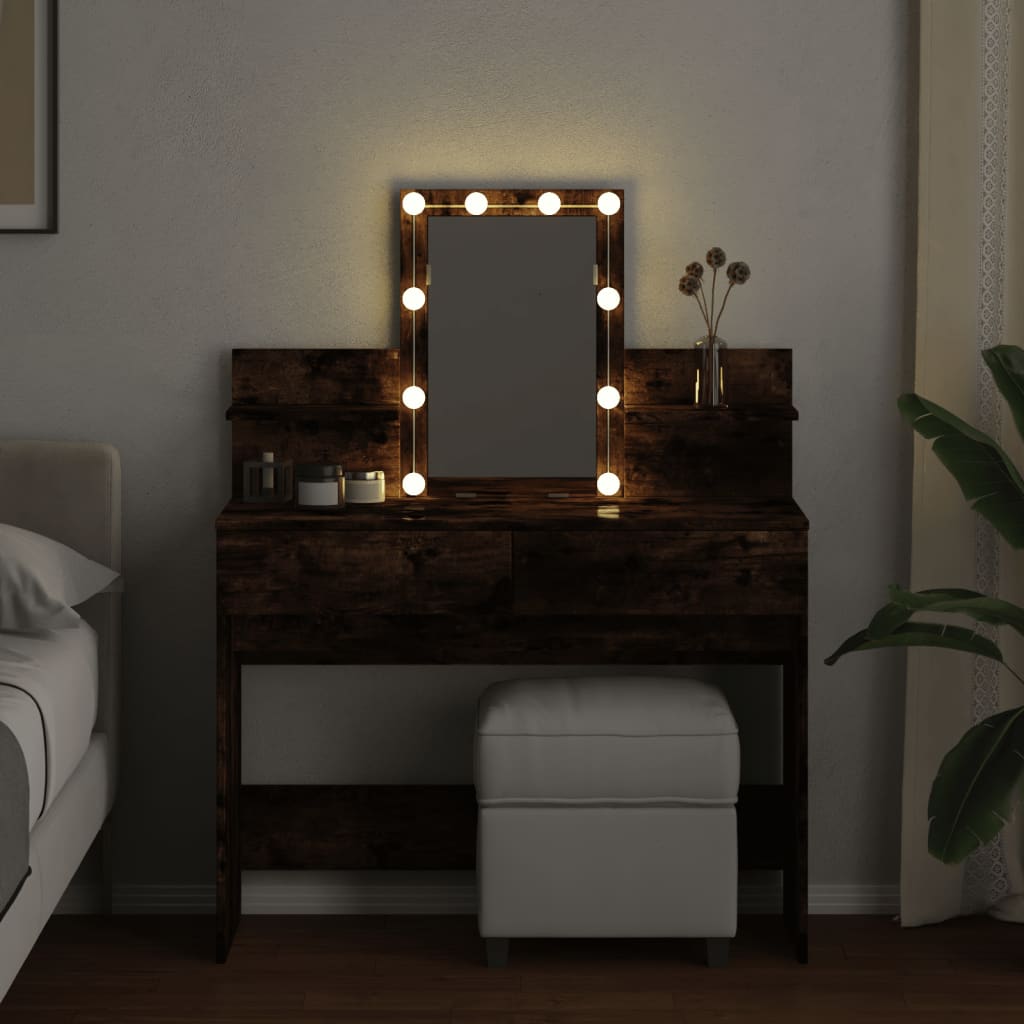 Dressing Table with LED Smoked Oak 100x40x130 cm