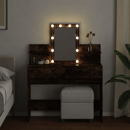 Dressing Table with LED Smoked Oak 100x40x130 cm