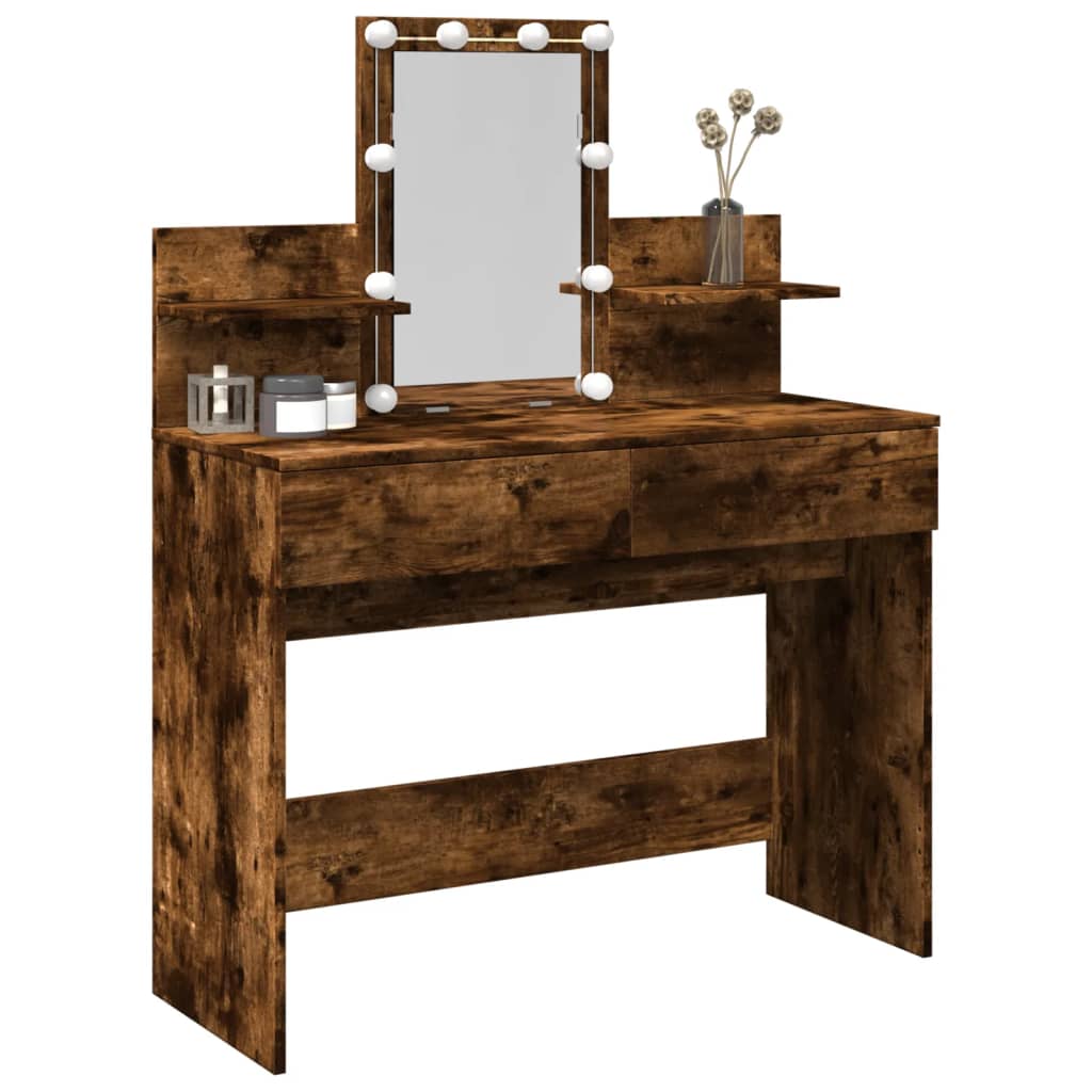 Dressing Table with LED Smoked Oak 100x40x130 cm