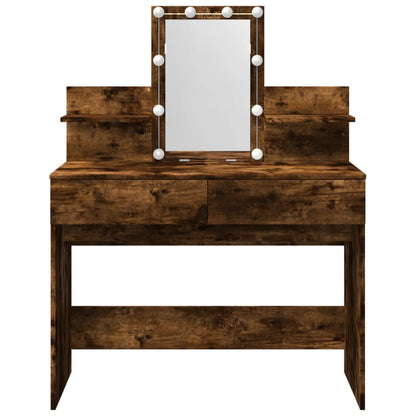 Dressing Table with LED Smoked Oak 100x40x130 cm