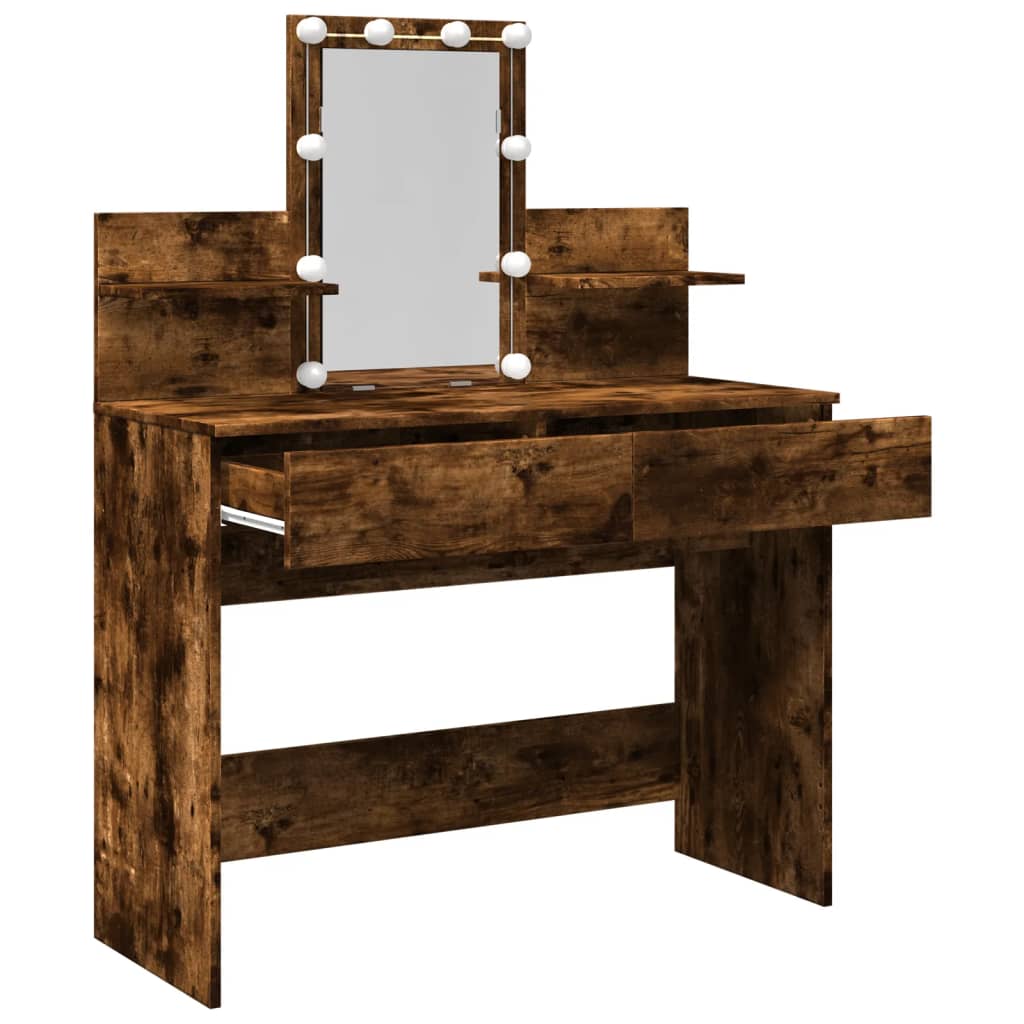 Dressing Table with LED Smoked Oak 100x40x130 cm