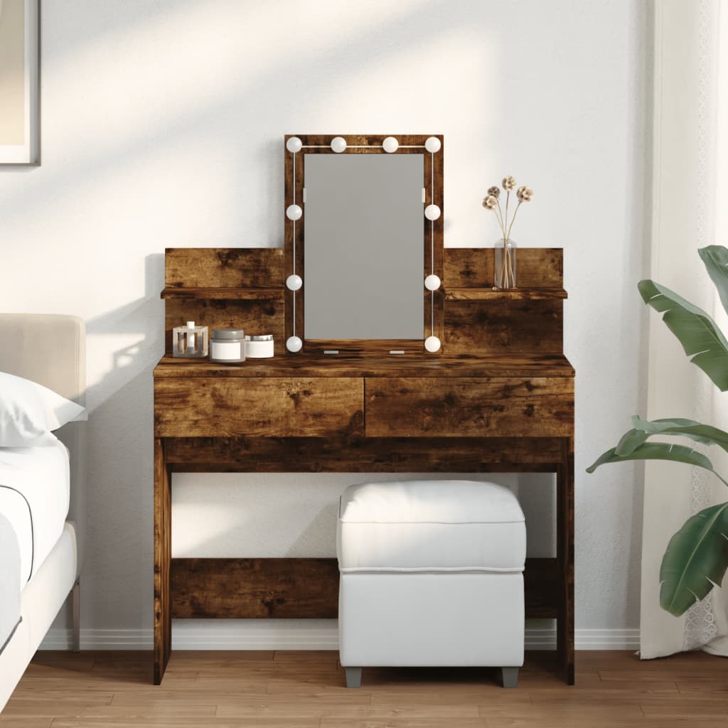 Dressing Table with LED Smoked Oak 100x40x130 cm