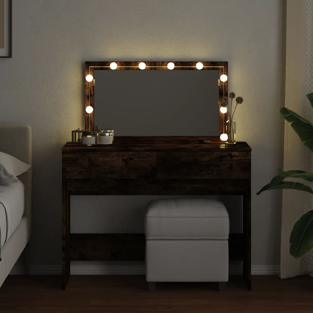 Dressing Table with LED Smoked Oak 100x40x120 cm